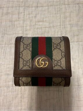 Gucci Brown GG Canvas Wallet with Green and Red Web